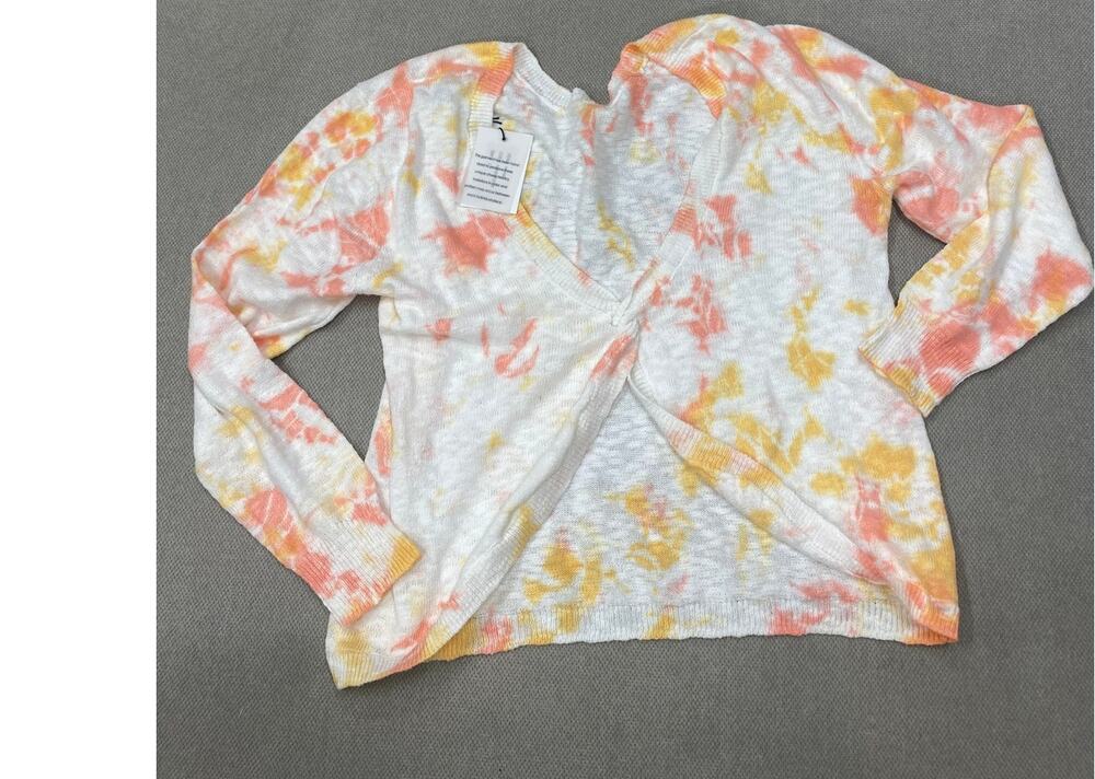 27 Miles Malibu Women's Orange and White Twist Front Sweater, Cotton, Large, NWT